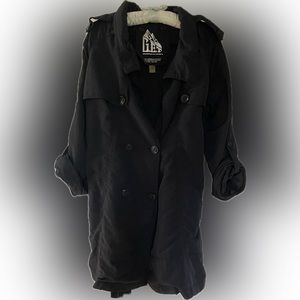 Black Trench Coat, Jacket. Belted Waterproof, Size Large